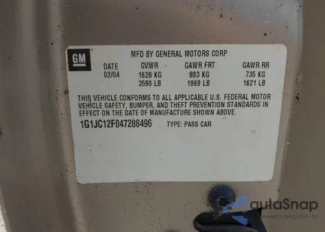 2004 Chevrolet Cavalier z USA, uszkodzony, nr VIN 1G1JC12F047288496